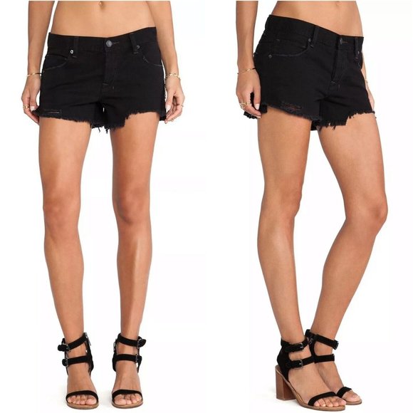 Free People Pants - Free People Denim Shorts Sharkbite Black Button Fly Fray Hem Distress